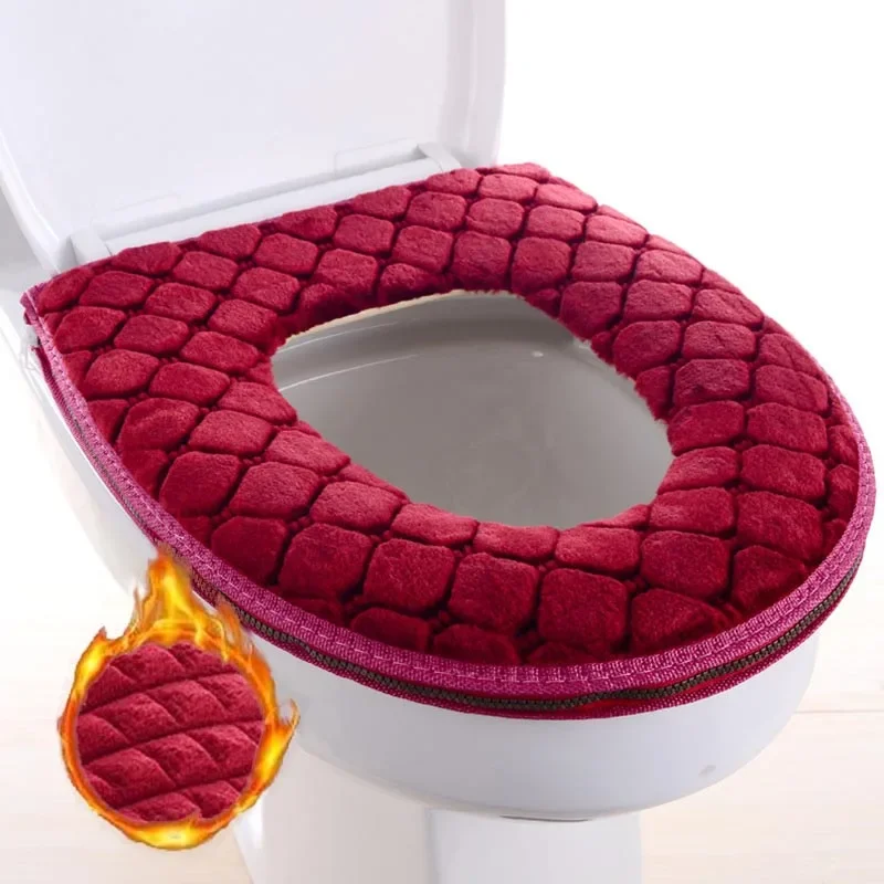 Toilet Cover Plush Toilet Cover Home Waterproof Universal Model Toilet Ring Washable Zipper Bathroom Mat Decorative Toilet Seat