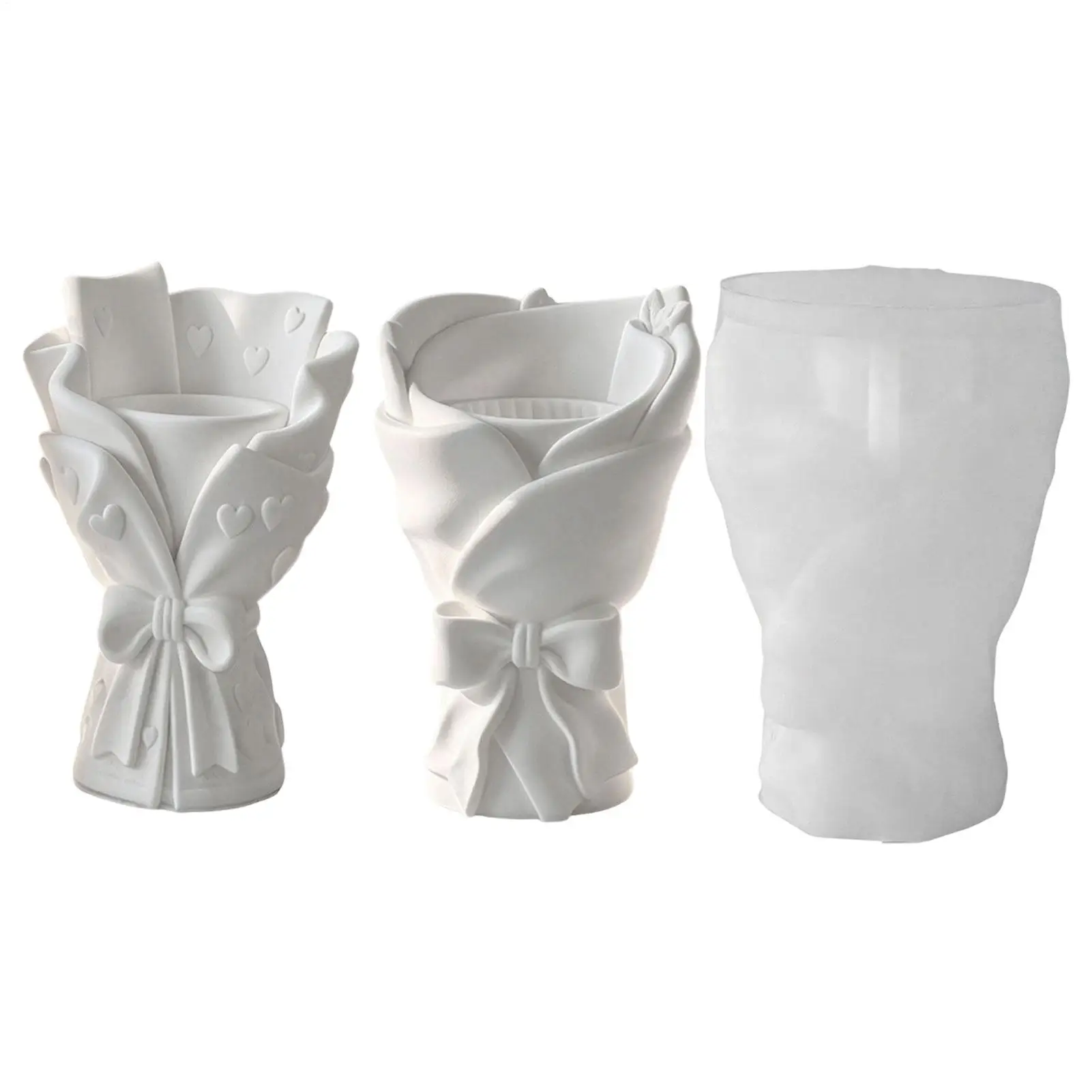 Flower Vase Mold Floral Bouquet Resin Container Maker Mould Silicone Bow and Heart Design Flower Planter Molds for Wedding
