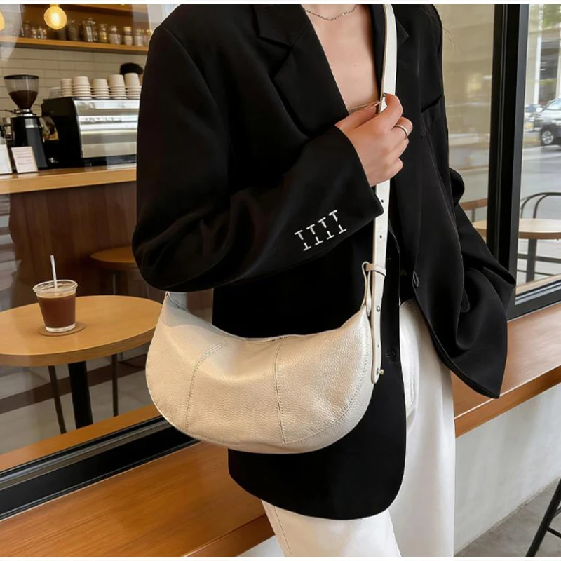 Damen Halbmondförmige Dumpling-Tasche aus Rindsleder, Vintage Unterarm-Schultertasche Crossbody-Handtasche für den Täglichen Arbeitsweg – Detail 8