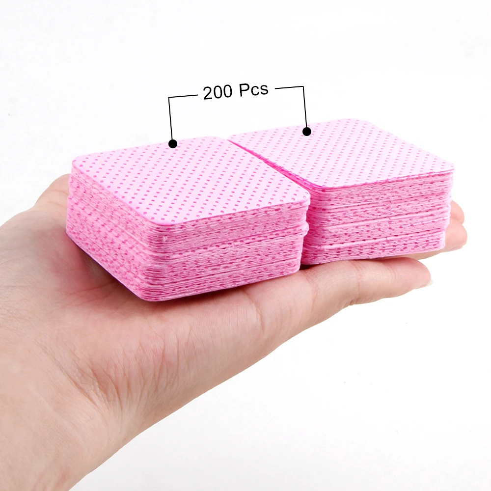 Lint Free Nail Wipes 200Pcs Eyelash Extension Glue Cleaning Wipes Absorbent Non-woven Gel Nail Polish Remover Pads Removal Tool