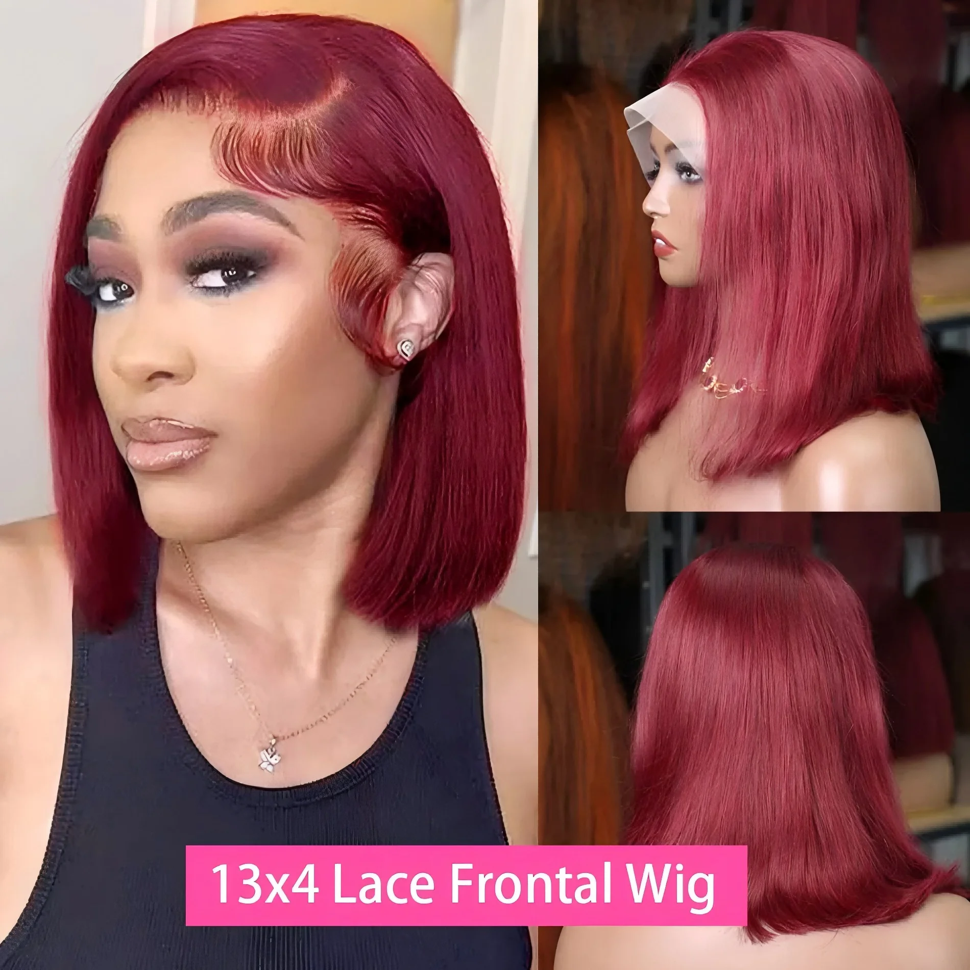 16 بوصة 99j بورجوندي بوب باروكة من شعر طبيعي مستقيم 13x4 Hd الدانتيل شعر مستعار أمامي 200% الكثافة قبل قطعها قصيرة بورجوندي شعر مستعار أحمر بوب الباروكات #2