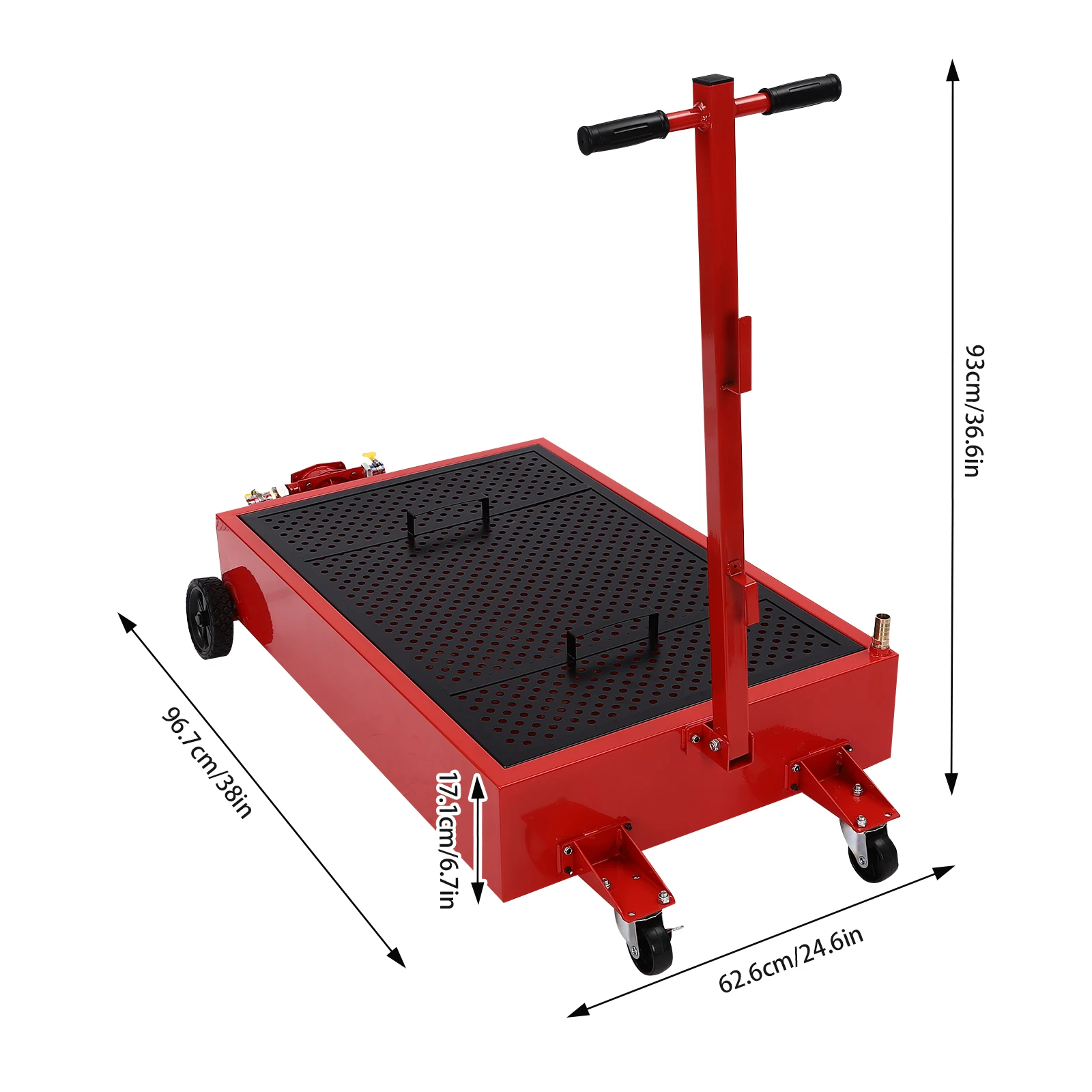 Red Foldable T-Handle 20 Gallon Oil Drain Tank Capacity Oil Change Pan With A Manual Rotary Pump    