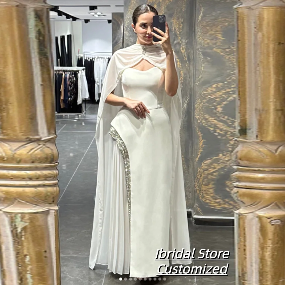 فستان سهرة مخصص على شكل حرف A بطول الأرض بدون حمالات بدون أكمام فستان حفلات بسيط على الموضة فستان حفلات ثنيات كريستالية