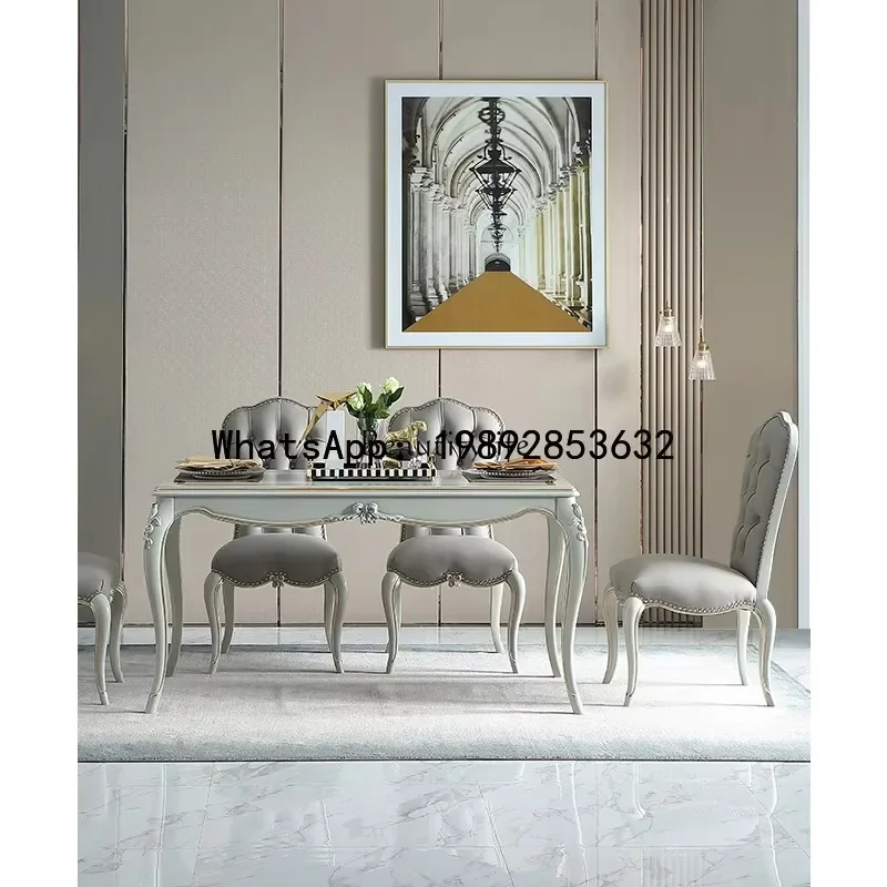 

W5.14 French light luxury all solid wood dining table rectangular household beech European dining table