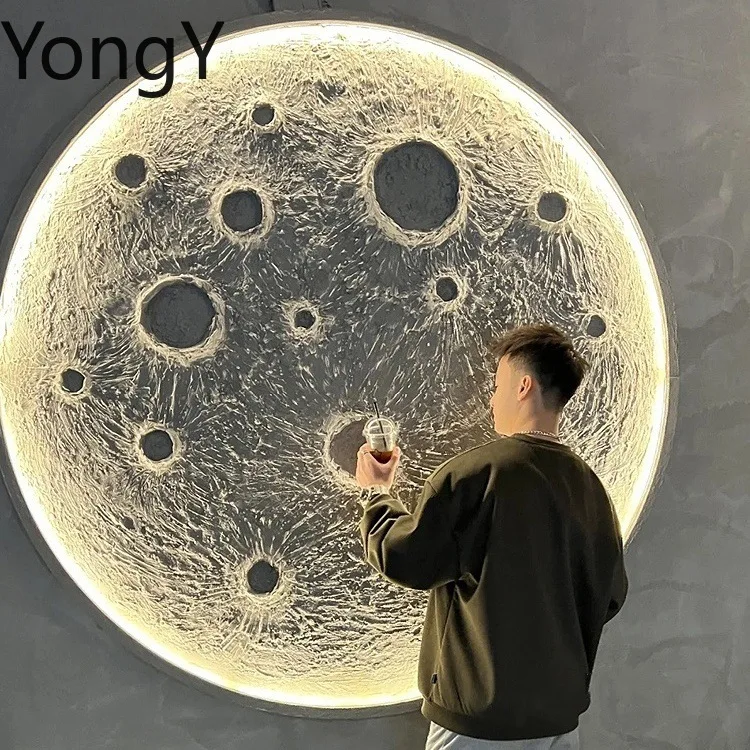 3D three-dimensional relief moon lamp wall lamp background wall wall hanging plaster moon mural lamp