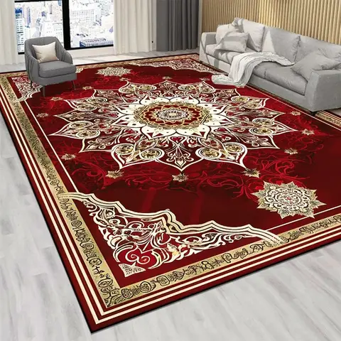Persian Luxury Red Carpet Living Room Large Size Rug Non-slip Bedroom Bedside Rug Washable Aisle Floor Mat