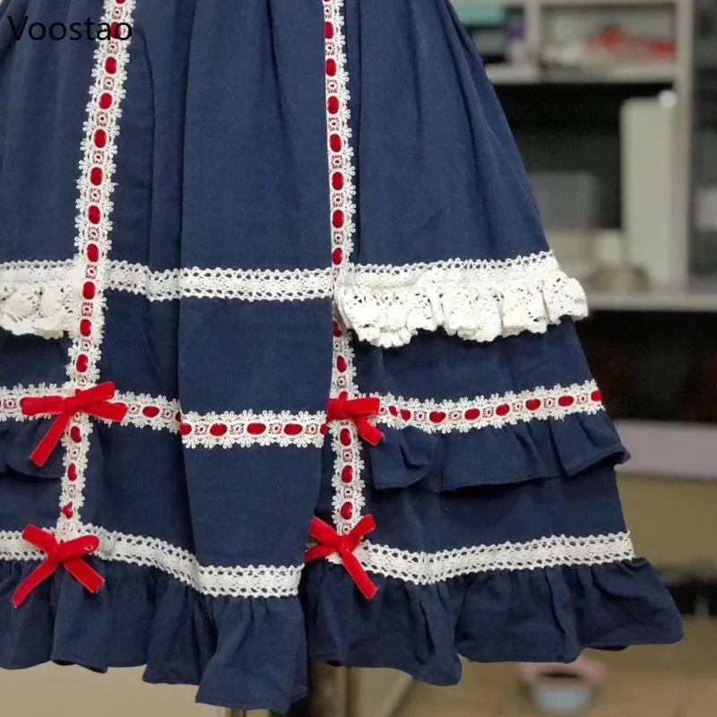 Japanese Sweet Lolita Mini Skirt Women Harajuku Kawaii Bow Lace Ruffles Party Skirts Girls Vintage Cute Ball Gown Cake Skirts