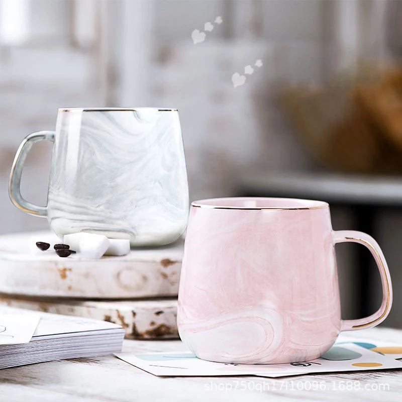 400ml Marble Texture Mug Household Ceramic Cup Coffee Cup With Lid Spoon Simple Style Couple Creative Drinking Cup Milk Tea Cup