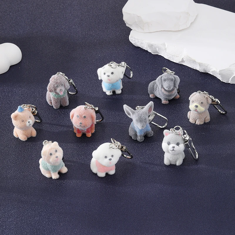 1pcs/3pcs Fluffy Pet Dog Puppy Animal Keychains New Cute Bear Bichon Dachshund Spotted Dog Pendant Bag Box Car Key Ring Jewelry