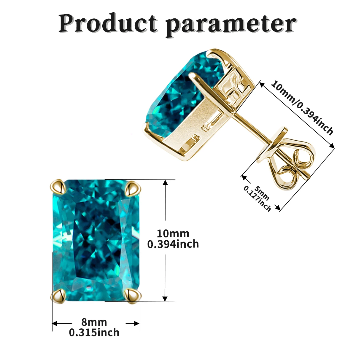 S925 Sterling Silber Platin- und Goldbeschichtete Rechteckige Ohrringe mit Eisgeschnittenem Paraiba Blaugrünem Zirkon für Damen – Detail 2