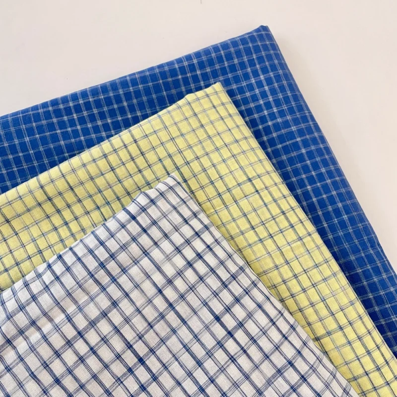 

Yellow checkered fabric for clothing, bed sheets, tablecloths, throw pillows, diy handicrafts white blue polyester cotton fabric