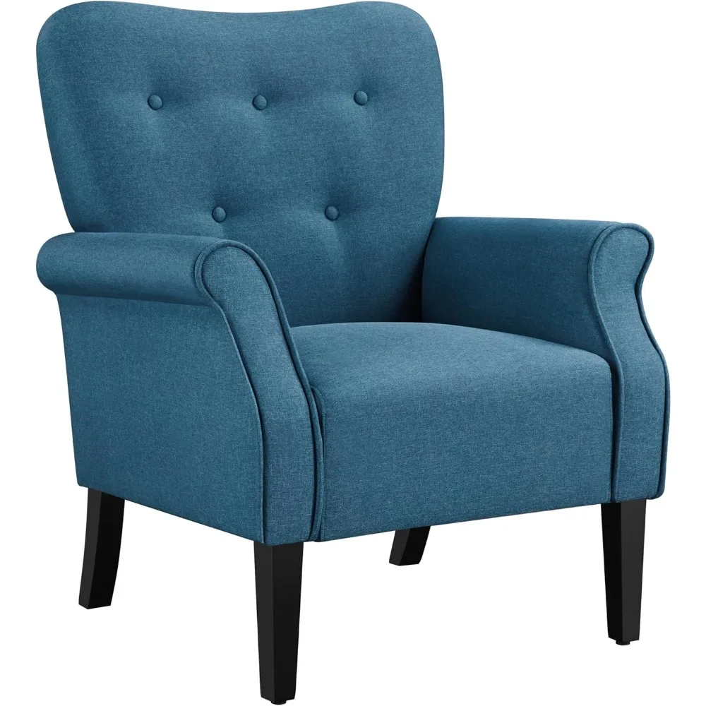 

Modern Armchair, Mid Century Accent Chair with Sturdy Wood Legs and High Back for Small Space,Upholstered Fabric Sofa Club Chair