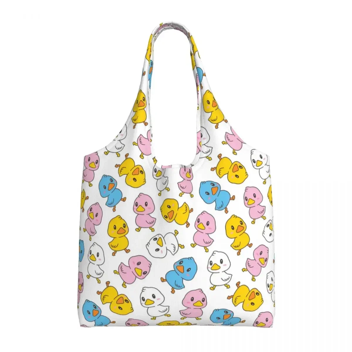 Custom Cartoon Duck Walking Pattern Shopping Canvas Bags Women Washable Large Capacity Grocery Tote Shopper Bags