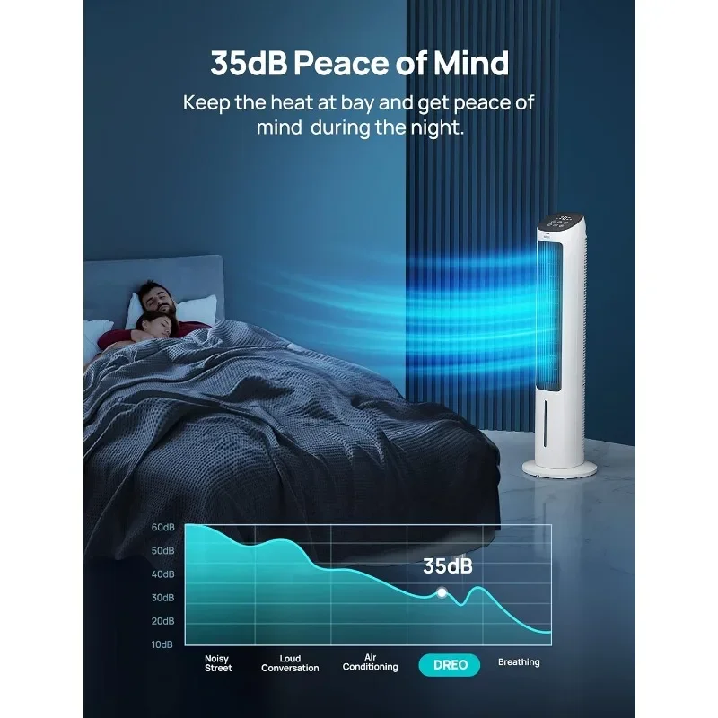 Ventiladores de refrigeración Dreo que soplan aire frío, enfriador de aire evaporativo de 40", ventilador de torre mejorado 2023 para dormitorio con 80 °   Oscilante