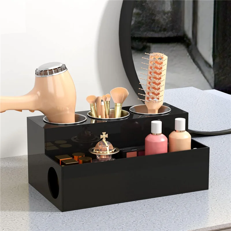 

Hair Tools Organizer Hair Dryer Holder Countertop Blow Dryer Stand Storage For Vanity Bathroom With 3 Cups-A27R