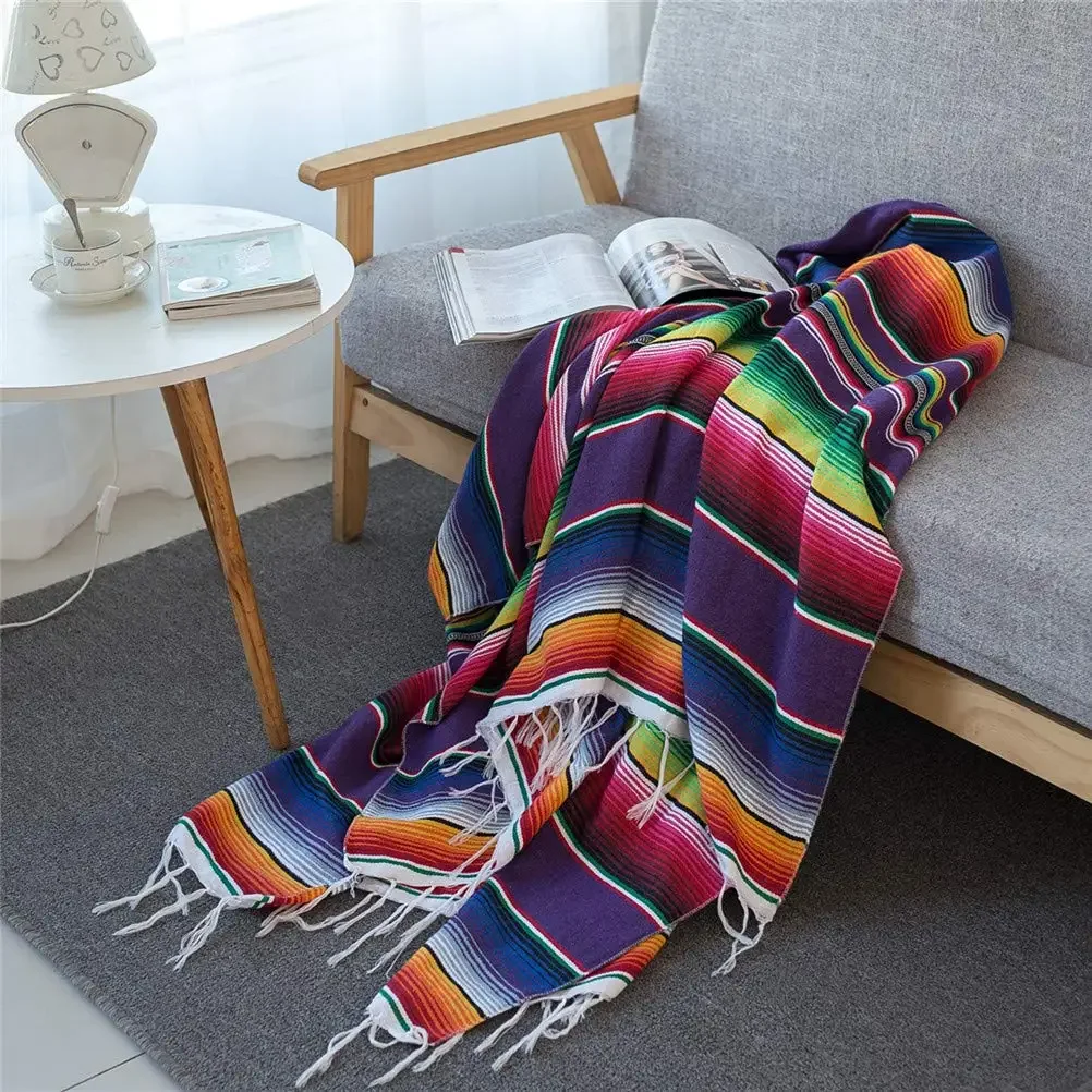 

Mexican Tassel Blanket Multi Bright Colors for Wedding Decorations Picnic Camping Blanket Yoga Blanket Car