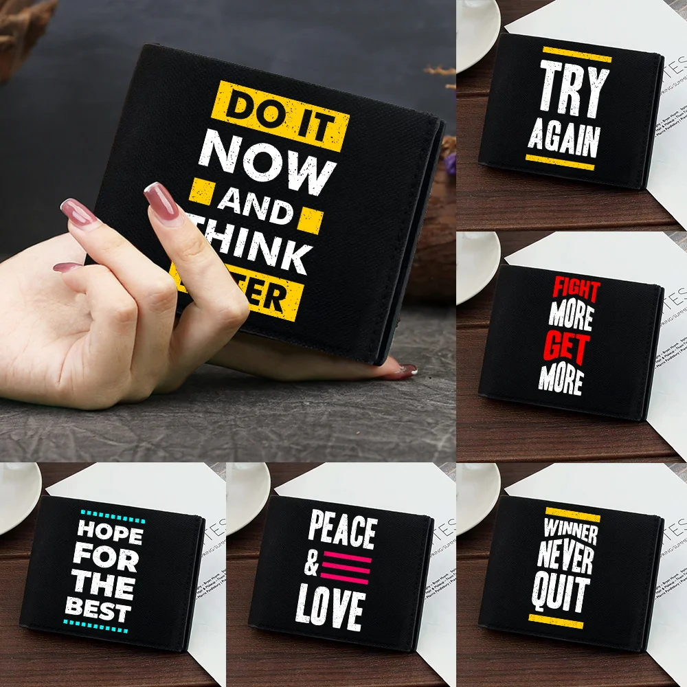 

Moneybag Simple and Durable High-quality Foldable Phrase Printing Series Black Clutch Bag Coin Pouch Id Card Holder