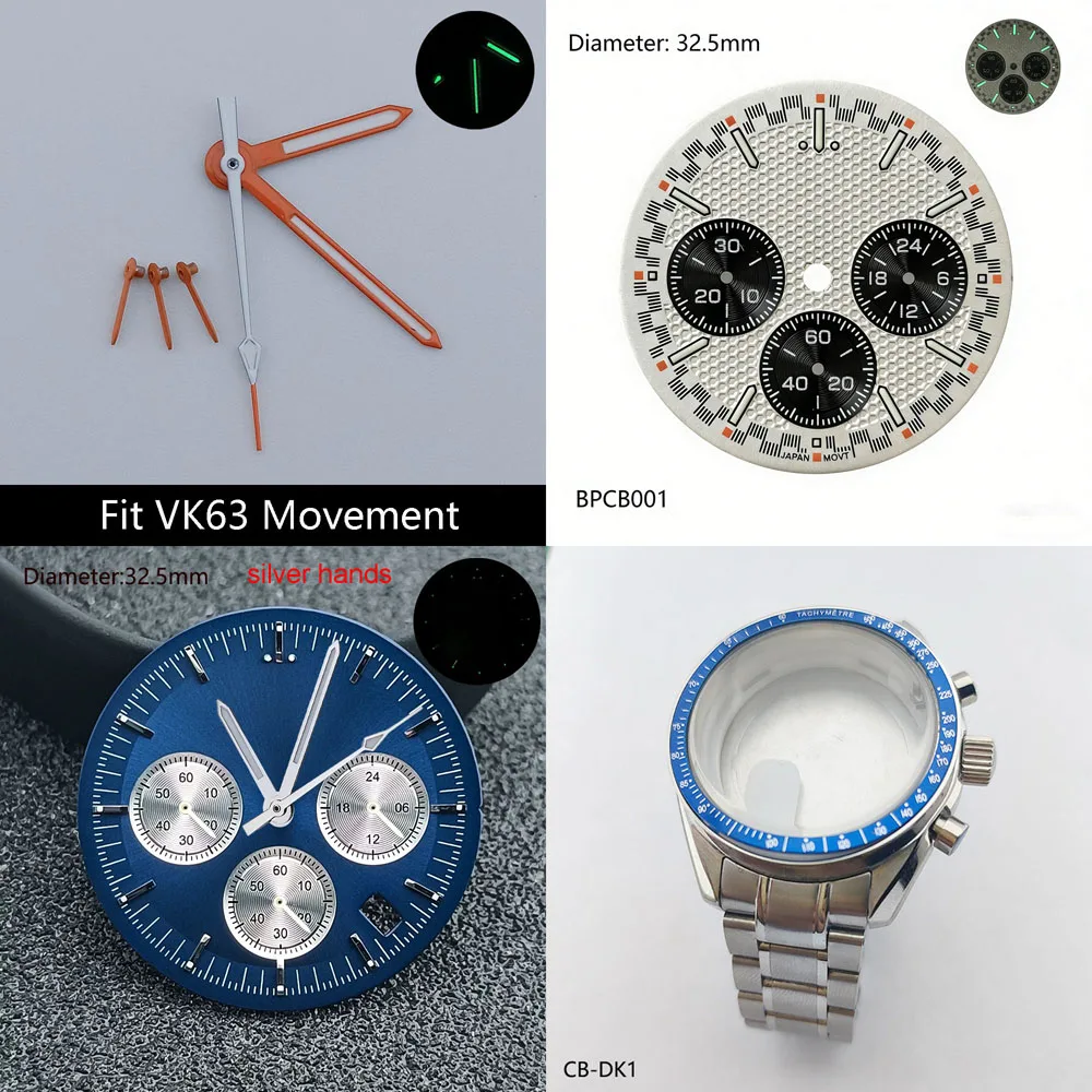32mm VK63 S Logo Dial Black-White Panda s Dial for VK63 Quartz Movement Chronograph Speed Master Dial 310.30.42.50.01.004 Parts