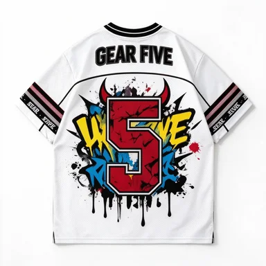 One Piece Q-version Nika Luffy V-neck Gear5 Luffy Anime Flame Red Paint Splash Ink Drop Graffiti Design Sports Mesh T-shirt