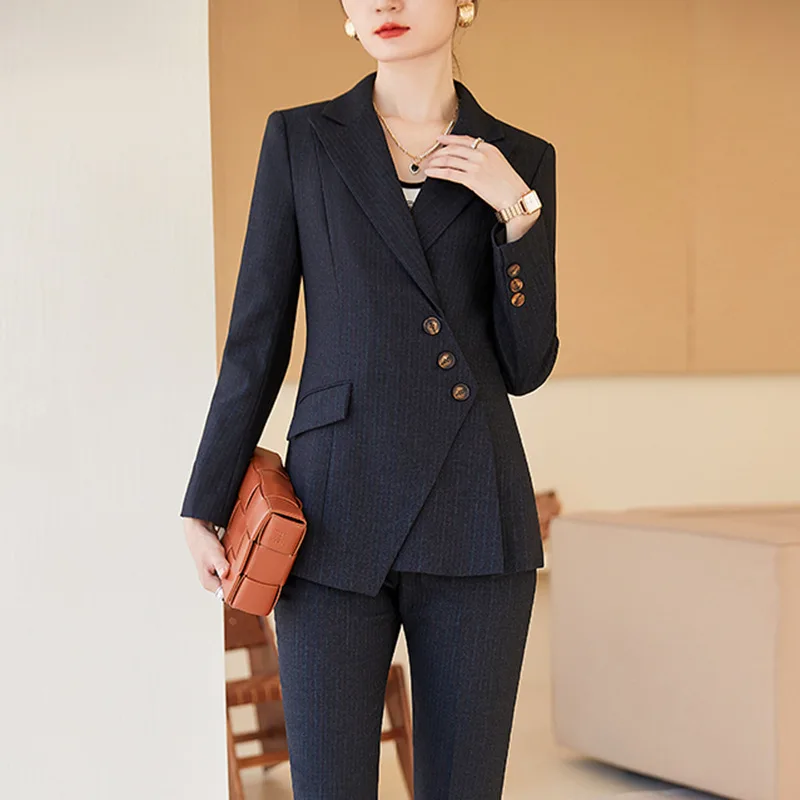 23 Blue Striped Blazer Women's Autumn New Suit Slim Fit Suits Suit Suit Overalls Wholesale