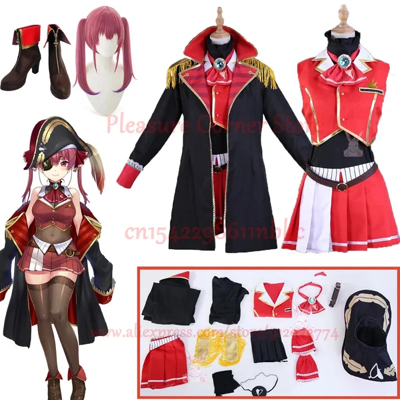 

Anime VTuber Hololive Houshou Marine Captain Cosplay Costume Full Set Uniform Dress Suit Shoes Wig Cosplay Costume Women