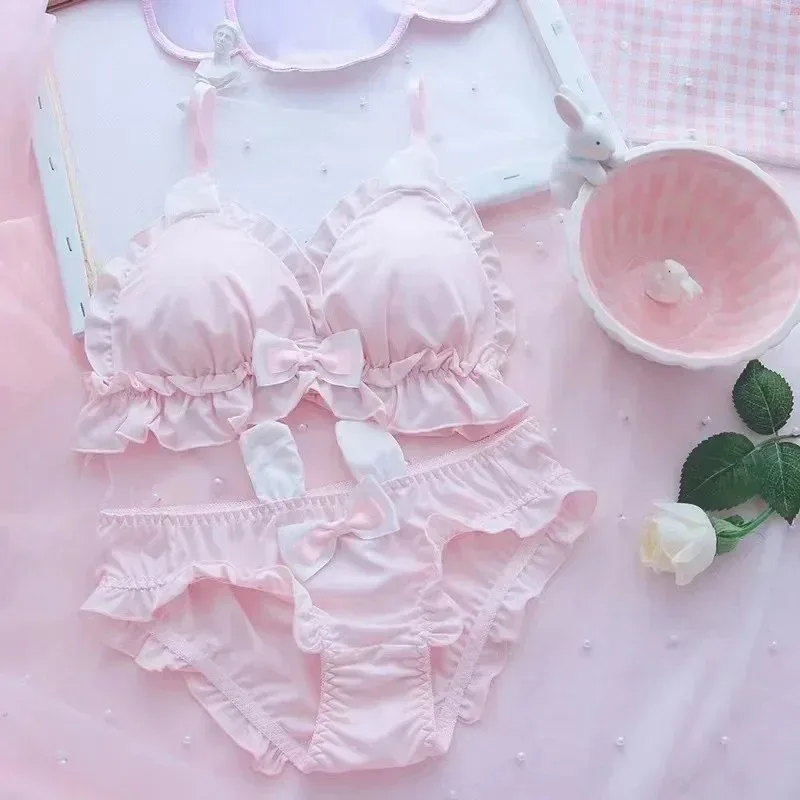 Mädchenunterwäsche mit kleinen weißen Hasenohren, japanischer Stil, Pure Desire BH für kleine Brüste, dünner BH ohne Bügel_voghion.com