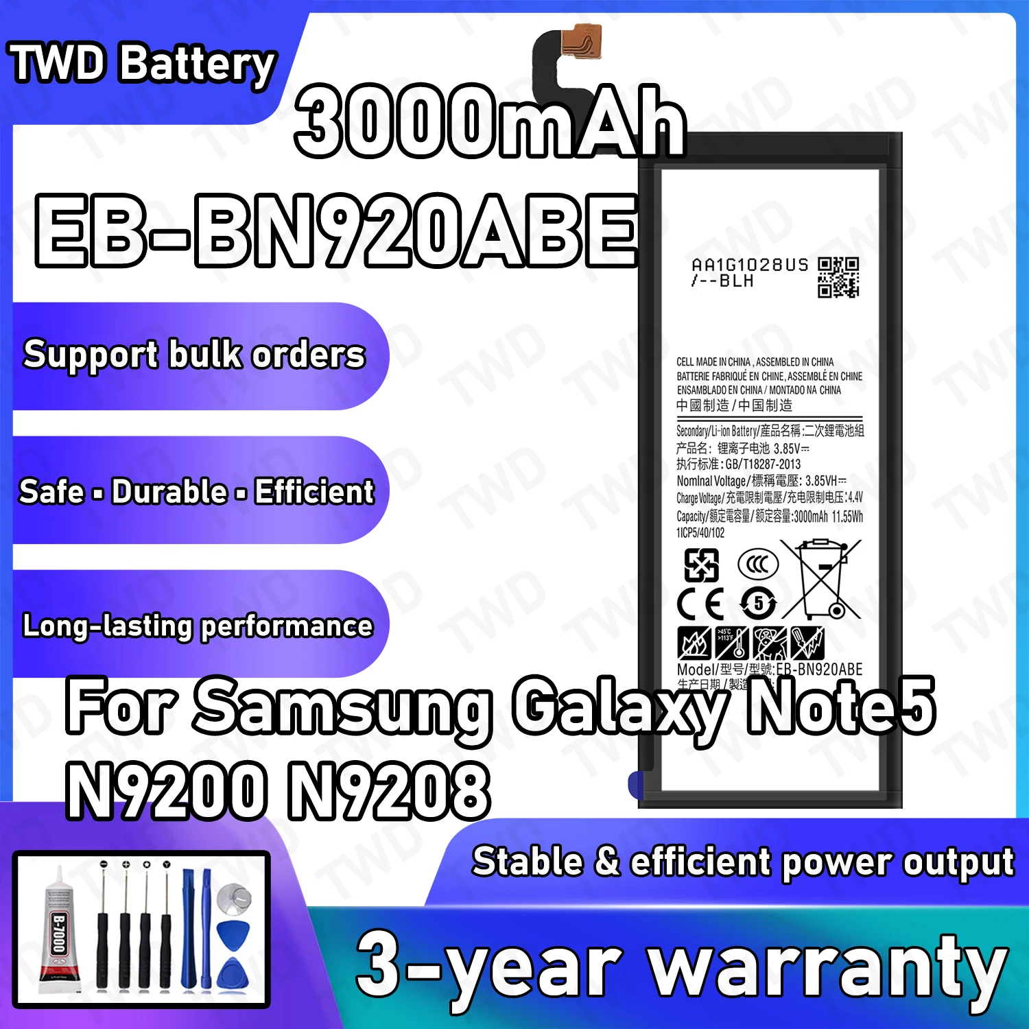 

EB-BN920ABE Large capacity Battery For Samsung Galaxy Note5 N9200 N9208 Batteries New High Quanlity+Free Tools