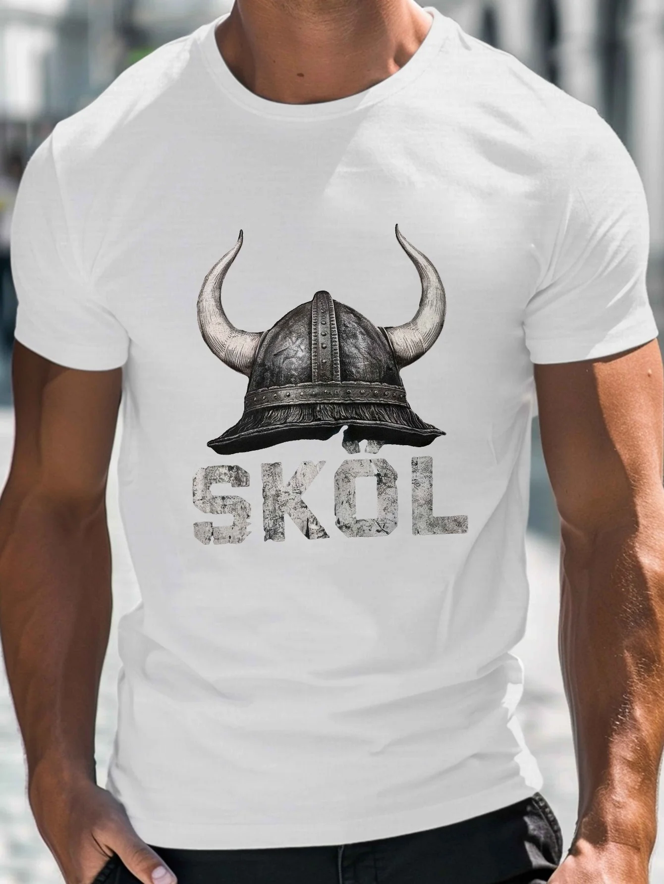 T-shirt d'été pour hommes grande taille, avec impression graphique SK L, motif casque de Viking, manches courtes, tendance, décontracté, pour la vie quotidienne, grande taille