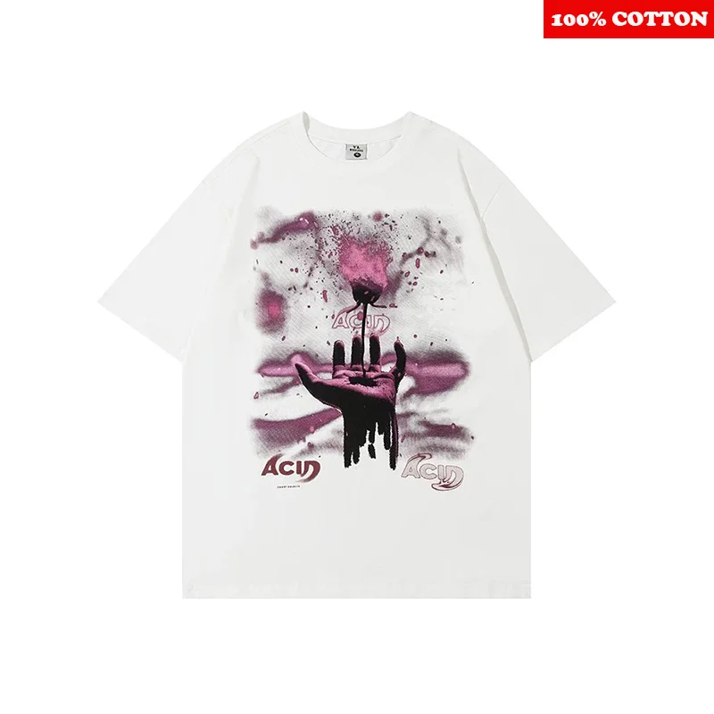Fashion American Style Print T-shirt Men's Summer 2025 New Loose Casual 100% Cotton short sleeve T-shirt Y2k Top mens clothing