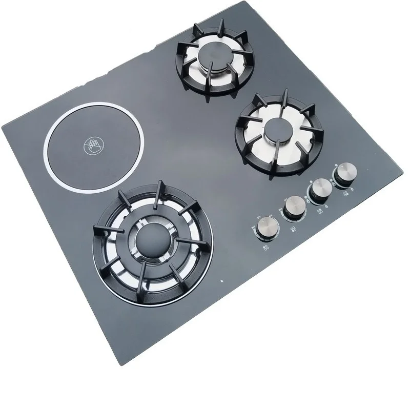 Cooker Wholesale Household Kitchen Four-head Tempered Glass Gas Stove Embedded Energy-saving Three Gas One Electric Qdzh-01