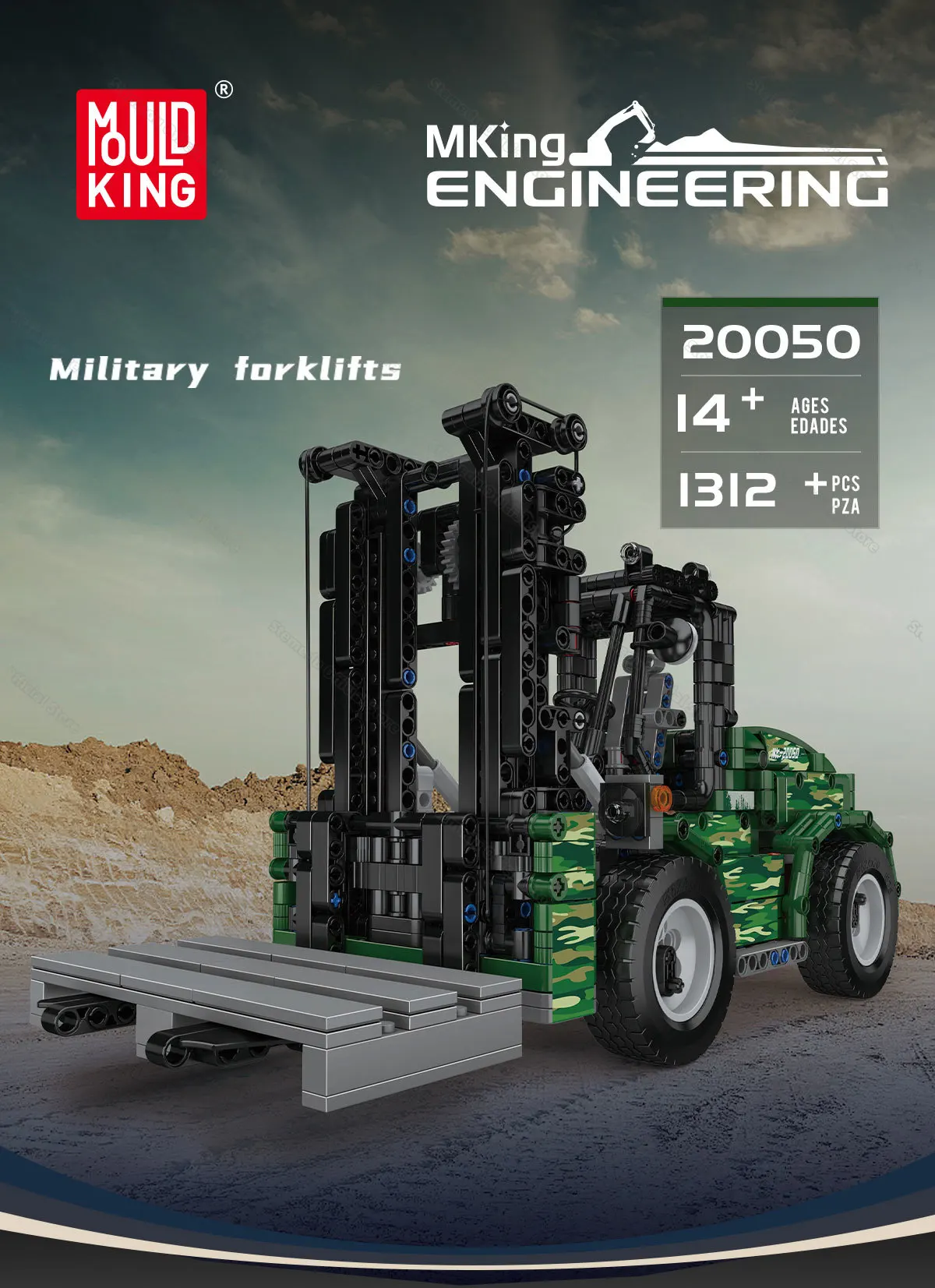 

MOULD KING 1312pcs RC Heavy-Duty Forklift Building Set Working Pallet Lift Remote Control Construction Model for Kid /Adult Gift