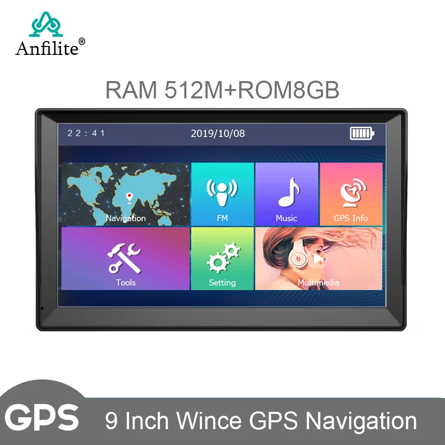 9 inch truck GPS navigator ram 512+ROM 8GB FM wince GPS Navigation free Spain Portugal Italy map vehicle GPS navigator