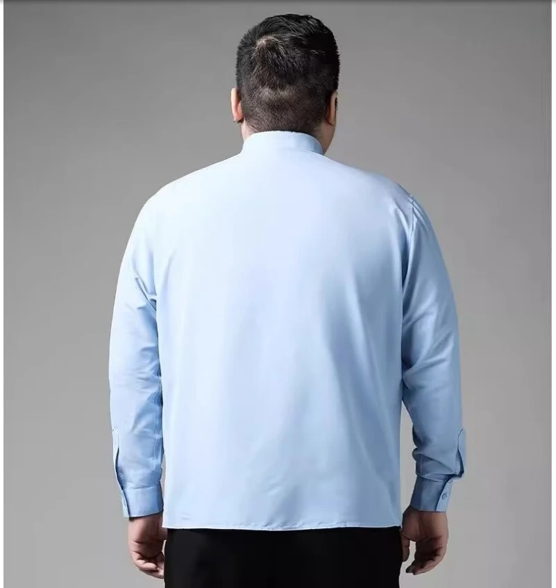 Spring and autumn men's casual solid color long sleeve shirt plus fat plus size fat loose comfortable shirt