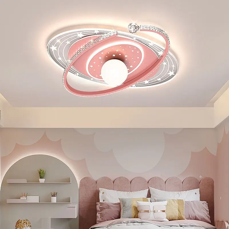 Modern Bedroom Ceiling Lamp Planet Ball Space Star Led Ceiling Lights Children Room Chandelier Kids Girl Nursery Pink Deco Lamps