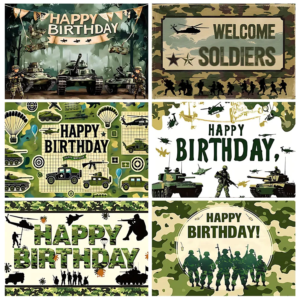 

Military Army Theme Boy Birthday Party Backdrop Camouflage Soldier Aircraft Tank Car Decor Banner Kid Gifts Baby shower Supplies