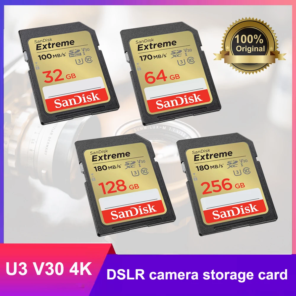Оригинальная SD-карта SanDisk Ultra/Extreme SD/Extreme PRO 32 ГБ SDHC 64 ГБ/128 ГБ/256 ГБ SDXC UHS-I U3/4K/V30 для камеры Автомобильный DV SLR