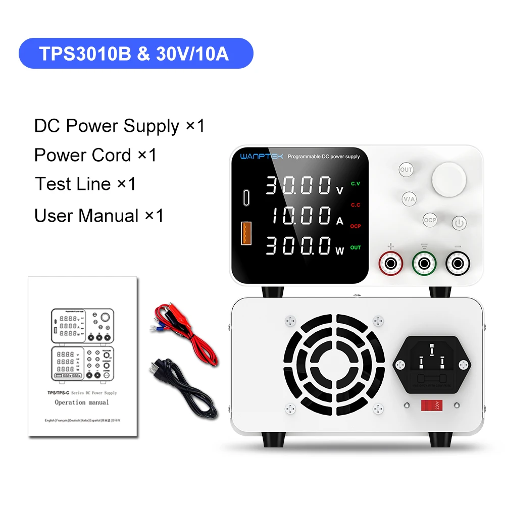 DC-Netzteil 30V 10A Einstellbares Labornetzteil mit USB/Type-C Schnellladung Schaltnetzteil AC220V/110V
