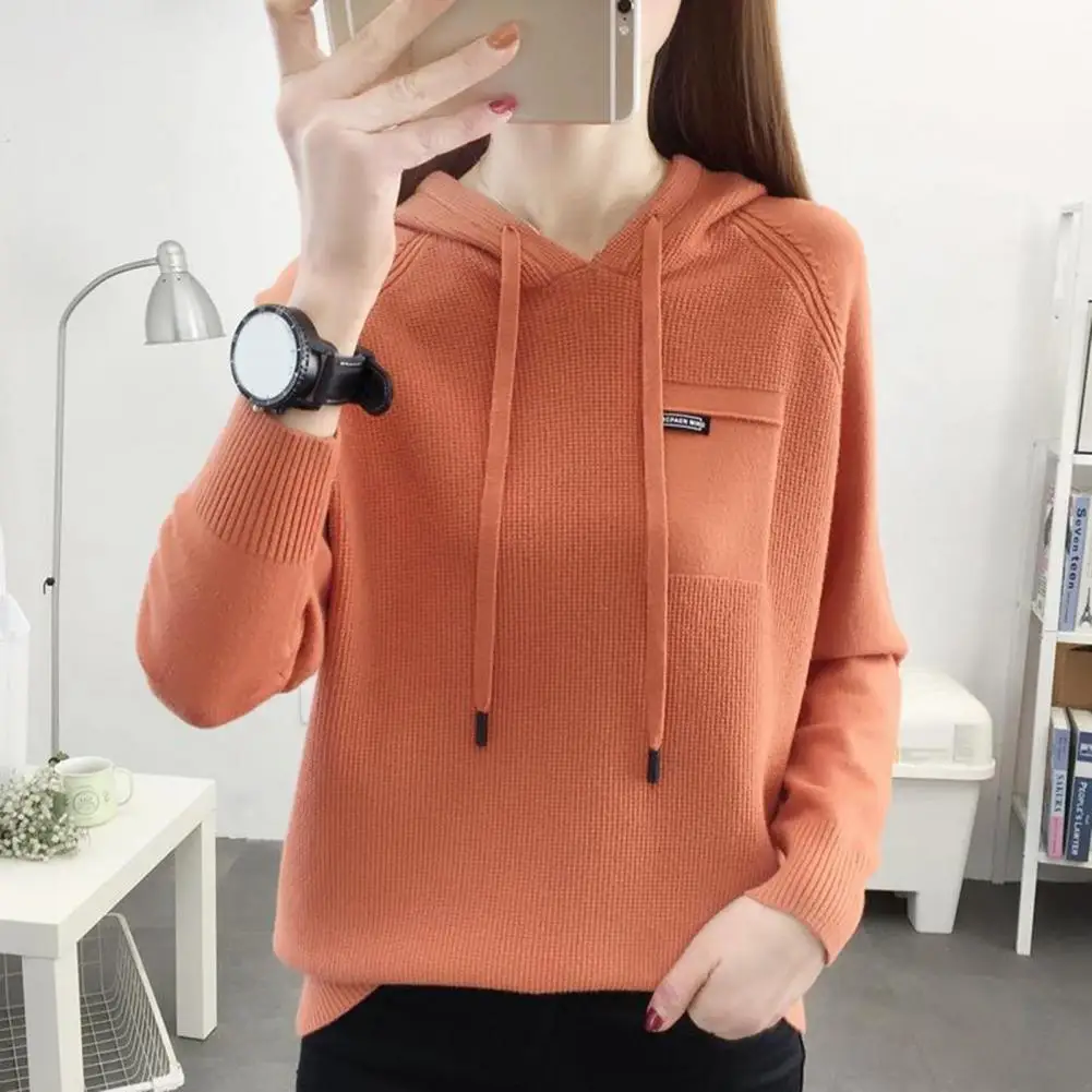 المرأة خريف ربيع هوديي محبوك الرباط كم طويل حجم كبير مقنعين مطاطا فضفاض لينة معطف شتاء سيدة الشتاء بلوزة #4