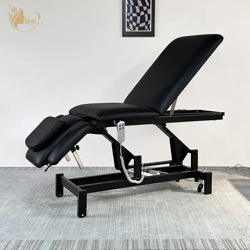 Foldable Electric Massage Table With Synthetic Leather Upholstery For Professional Salon And Chiropractic Clinic Use