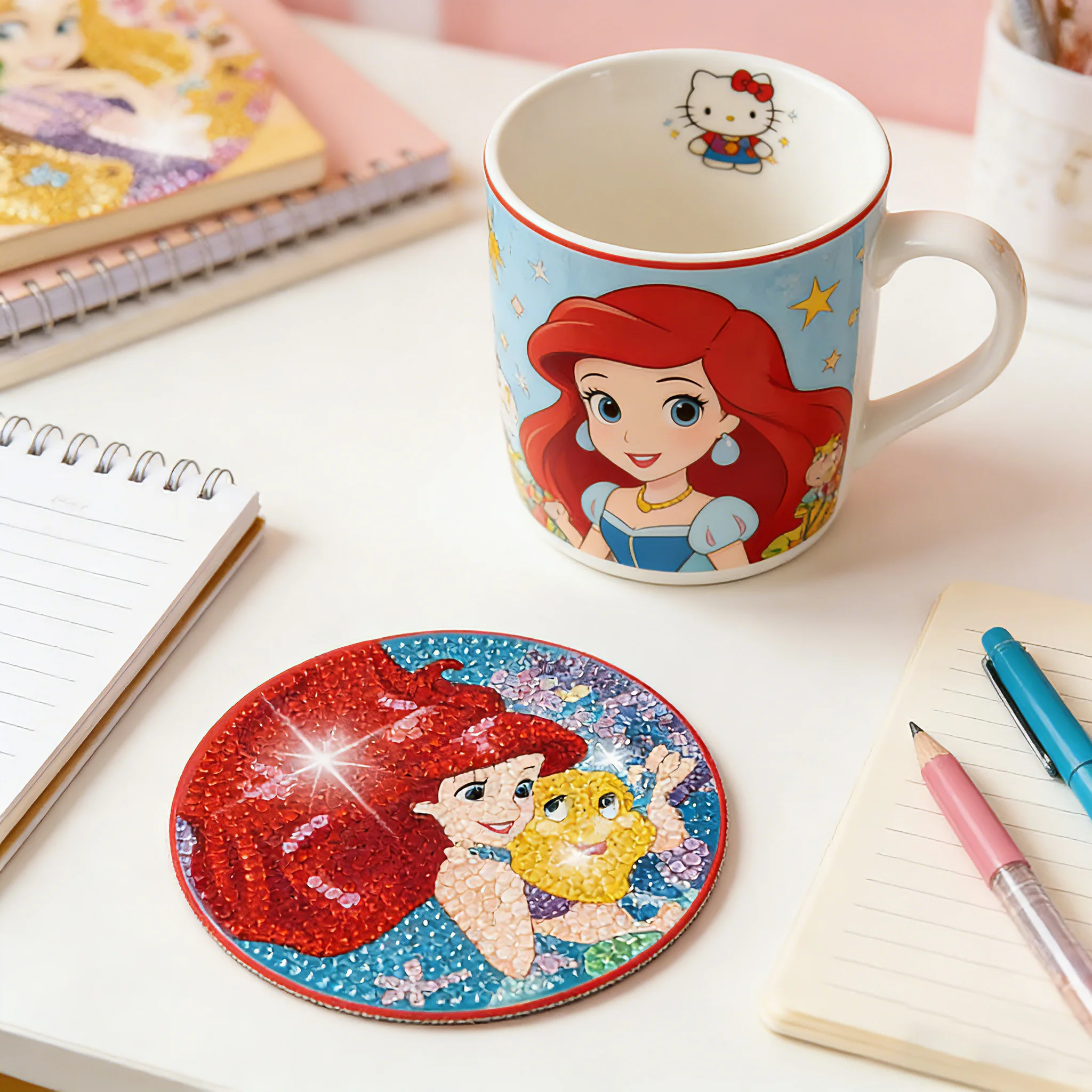 Princess Queen Series Diamond Painting Coasters with Holder 8pcs 5D DIY Cartoon Character Souvenirs New Arrival view 3