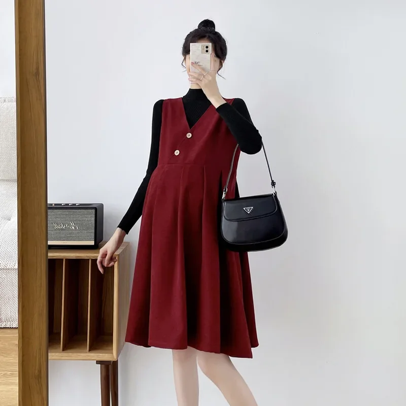 

Pregnant Women Clothes2022 Spring Fashion Long-sleeved Knitted Bottoming Suspender Skirt Two-piece Set Pregnancy Dresses New