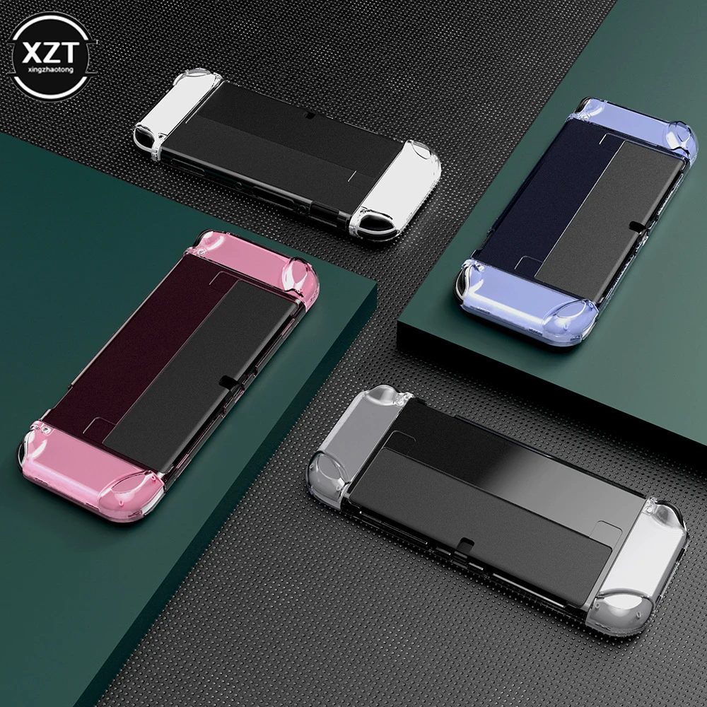 Carcasa protectora de cristal Compatible con Nintendo Switch, carcasa dura transparente OLED, accesorios para consola