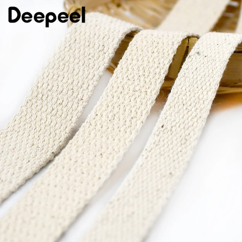 5Meters Deepeel 20-50mm Beige Cotton Webbing Canvas Bag Strap Decor Tapes Clothing Belt Ribbon Binding Band Sewing Bias Material