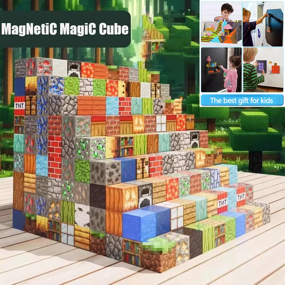 Upgrades Magnetic Building Blocks Toy Build Mine Magnet World Set for Boys Girls STEM Montessori Sensory Cubes for Toddlers