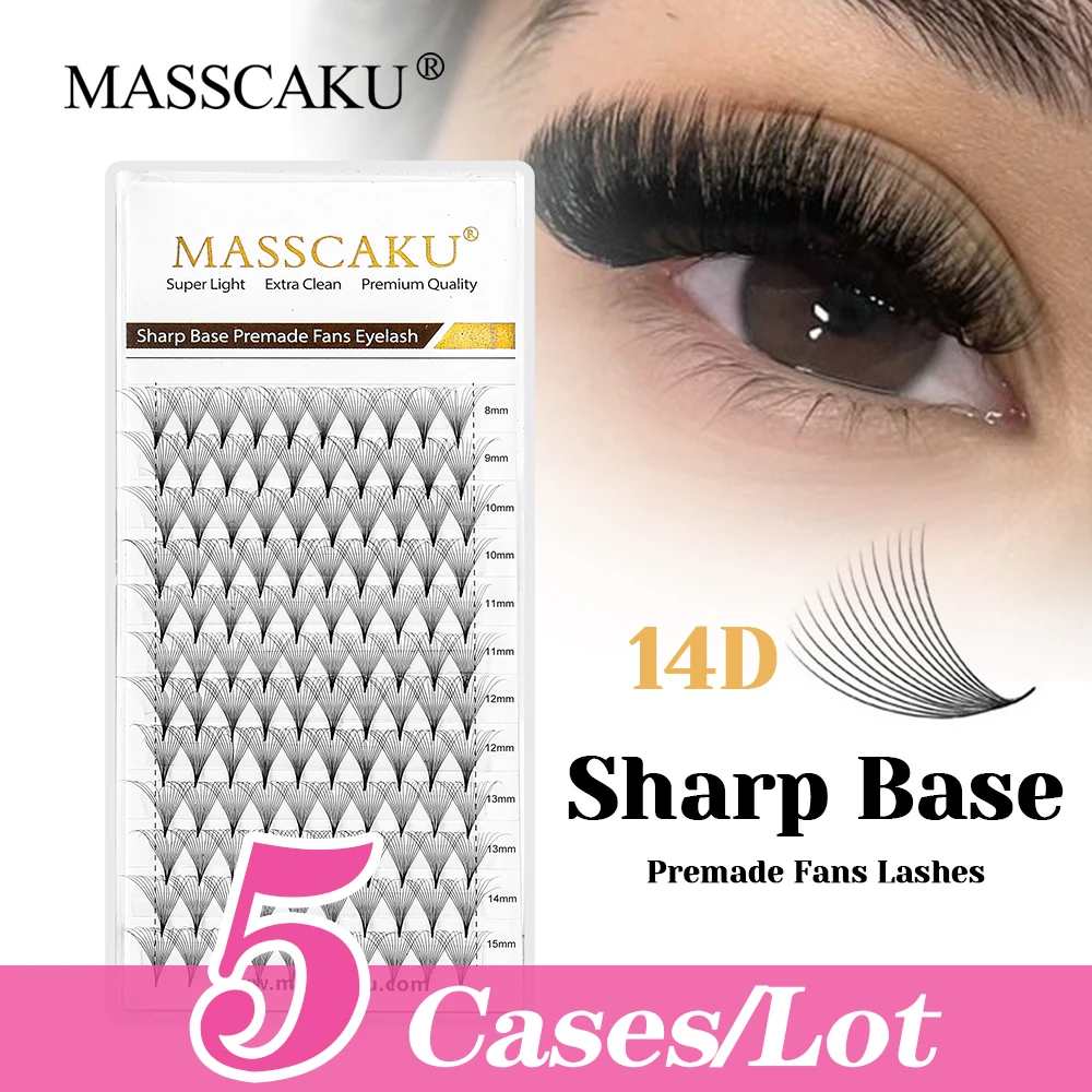 

5cases/lot New Arrival MASSCAKU Matte Black Faux Mink Thin Root Pointy Base Lash 3D Effect Sharp Narrow Stem Eyelashes Supplies