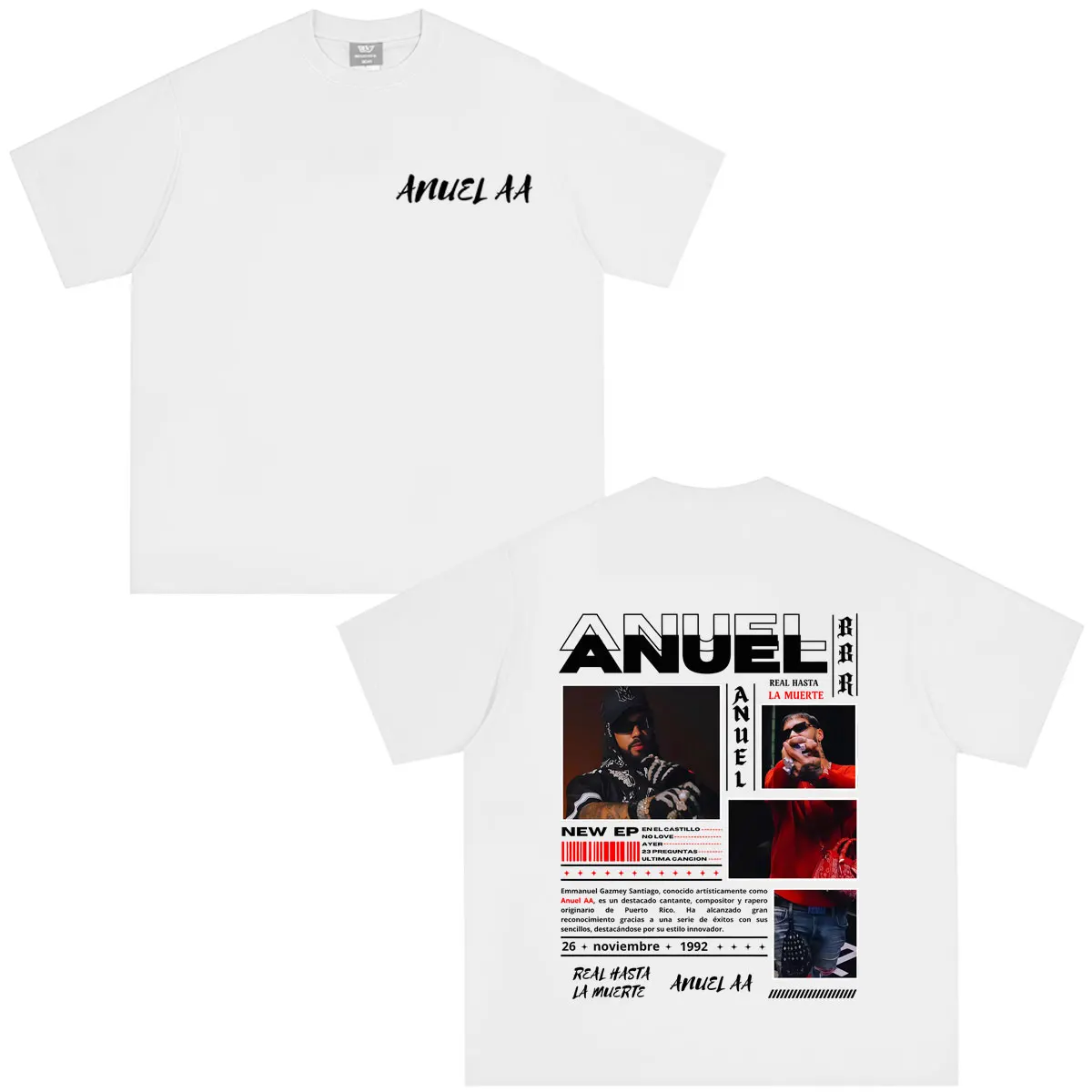 Anuel AA Real Hasta La Muerte Album Tour T-shirt Men Women Fashion Clothing T-shirt Casual Cotton Short Sleeve Hip Hop T Shirts