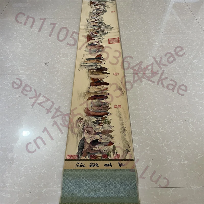 

Китайская древняя картина на бумаге, статуя Будды, «Пятьсот архатов» Дин Юньпэна, длинная свитковая живопись