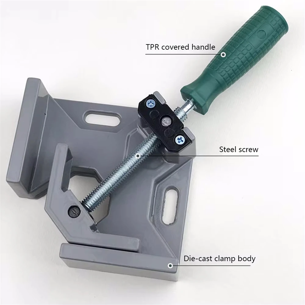 90 Degrees Angle Clamp Aluminum Alloy Square Clamp Single Handle Adjustable Swing Jaw for Carpentry Picture Frame Metal Welding