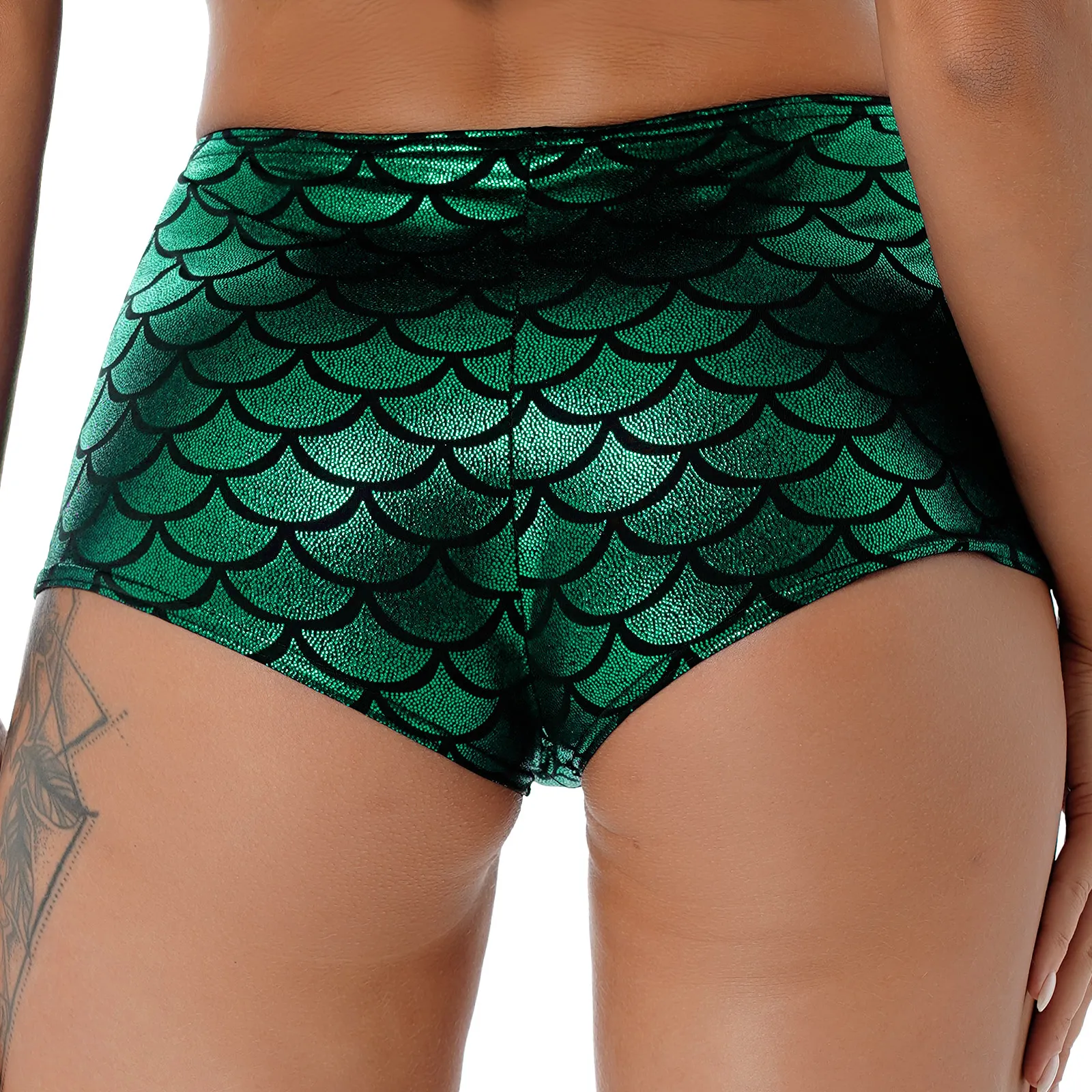 Womens Mermaid Fish Scale Print Booty Shorts High Waisted Hot Pants Party Club Festival Rave Dance Bottoms Sexy Clubwear