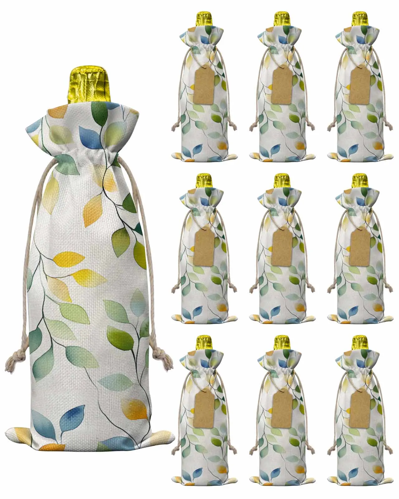 

10pcs Wine Bottle Covers Eucalyptus Leaf Branch Wine Holder Carrier Packaging Bag Wedding Party Decor Gift